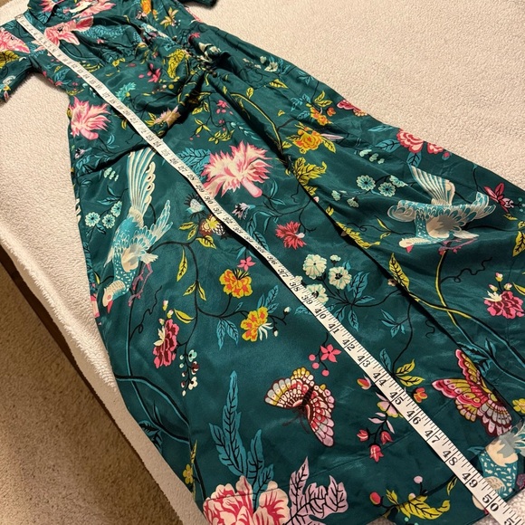 Anthropologie Maeve Green Floral & Bird Print Button-Front Midi Dress Wrap - Picture 9 of 15